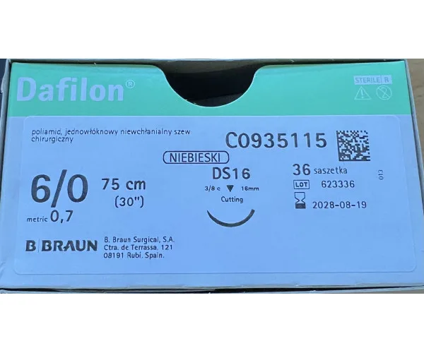 Нитка не розсмоктуюча шовний матеріал Dafilon 6-0 DS 16 75 см B.Braun B.braun (Німеччина)
